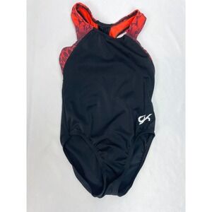 GK Leotard CM Child Medium Black Red Gymanstics Sleeveless Racerback Dance